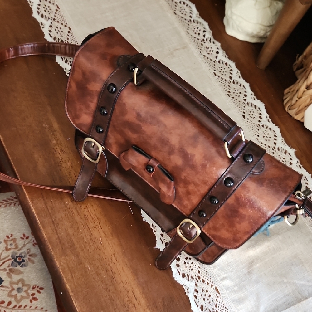 Brown Leather Women's Satchel - Picture 4 of 5